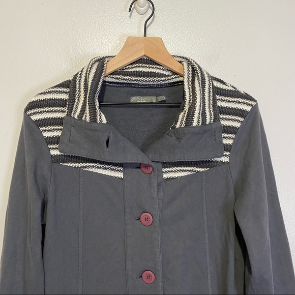 Prana Rowen Knit Jacket Grey Woven Trim Button Down Coat Women’s Size Small - Picture 2 of 7